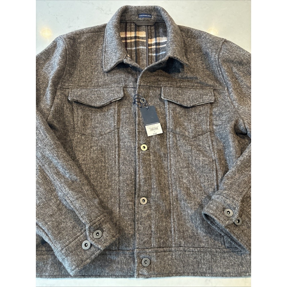 Stafford Shacket Mens XL Wool blend Herringbone Brown Shirt Jacket